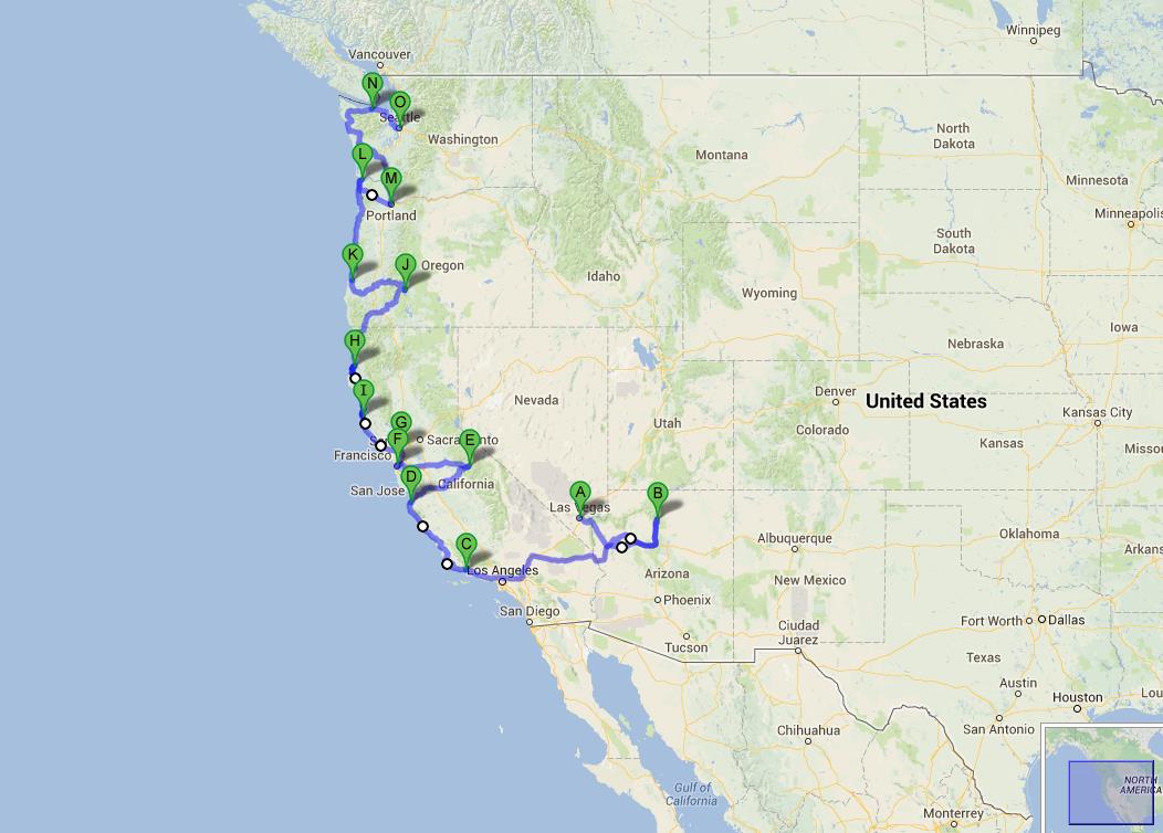 Road trip rute i USA